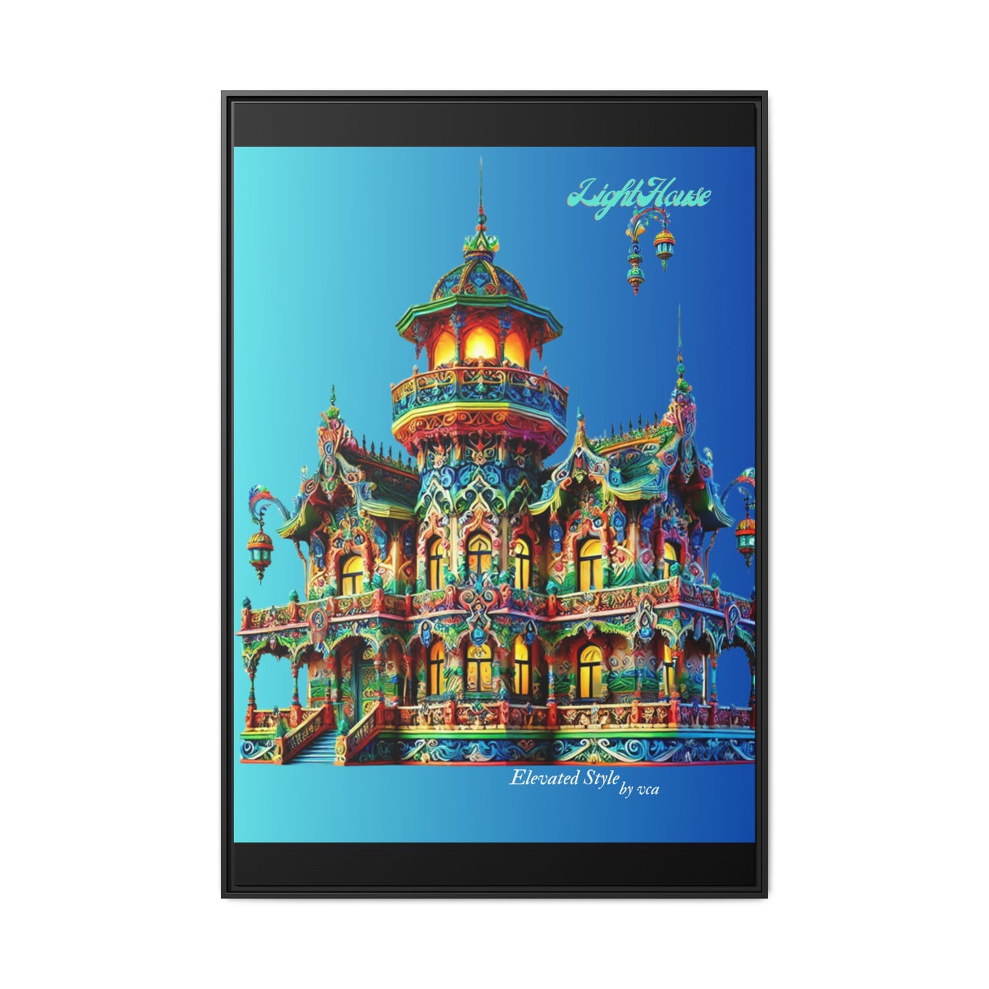 "Elevated Style" Collection - Vibrant Wall Art 'Light House' by vca - Framed Matte Canvas