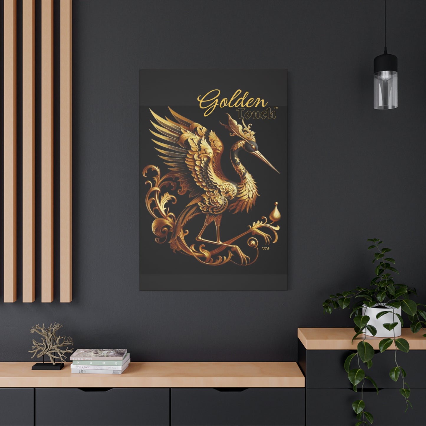 "Golden Touch" Collection - Canvas Wall Art - '24K Crane' by vca