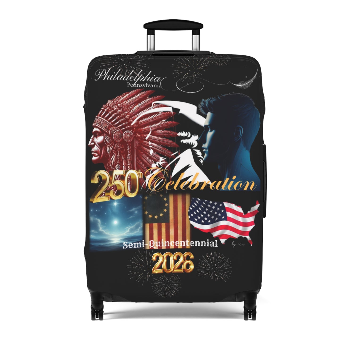 "Legacy of Liberty" Collection - Luggage Cover design by vca - Semi-Quincentennial Travel Accessory, 2-sided - Black