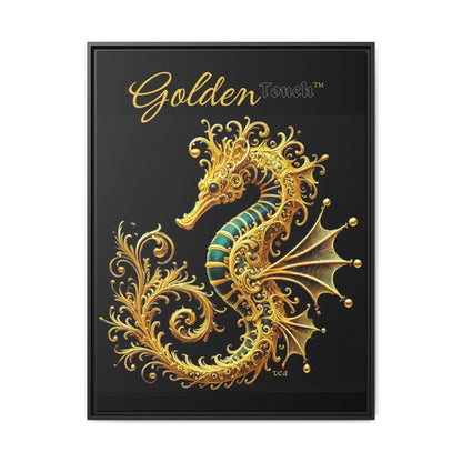 "Golden Touch" Collection – Framed '24k Gold & Emerald Seahorse' Matte Canvas by vca