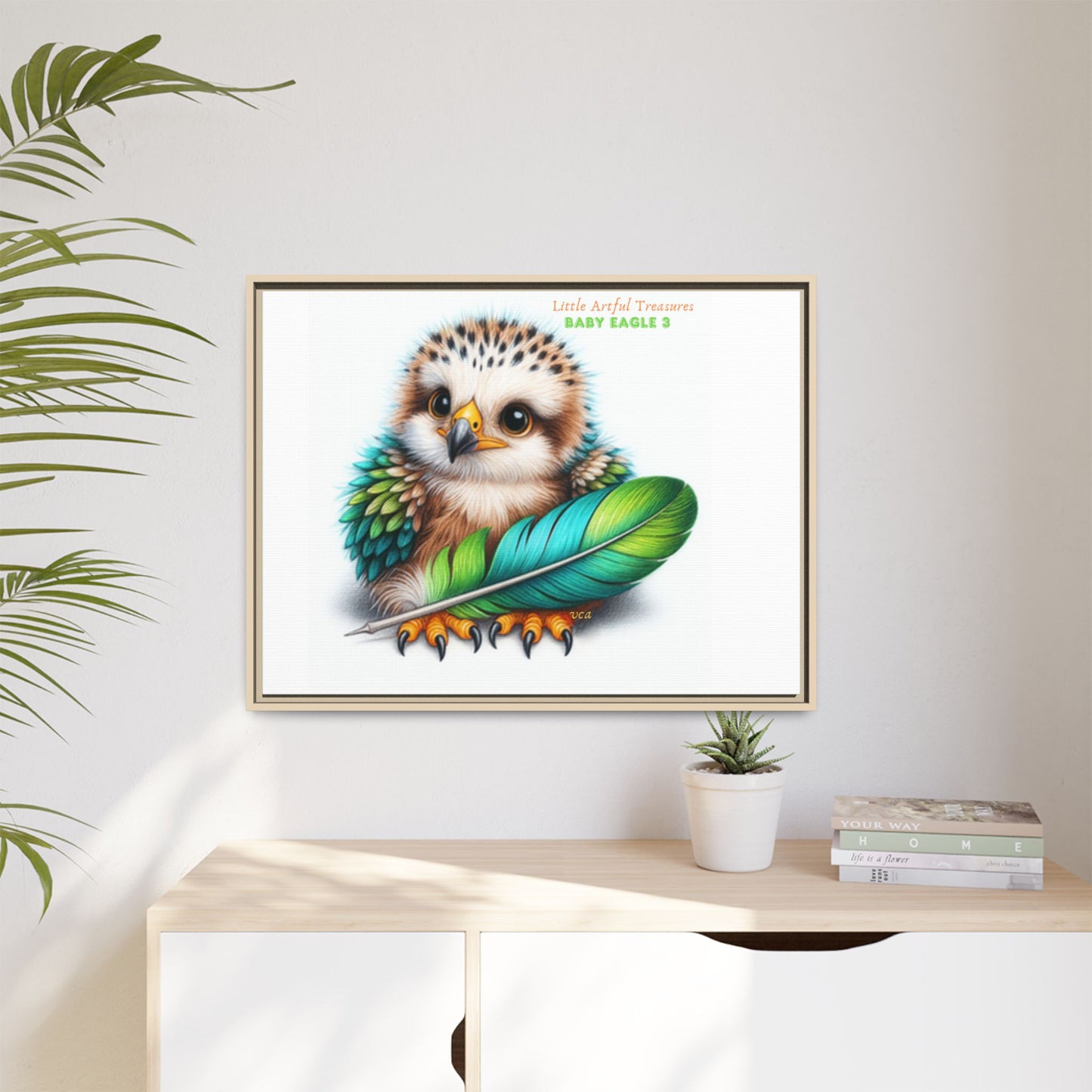 "Little Artful Treasures" Collection - Framed Canvas Wall Art— 'Baby Eagle 3 with Eagle Feather' by vca