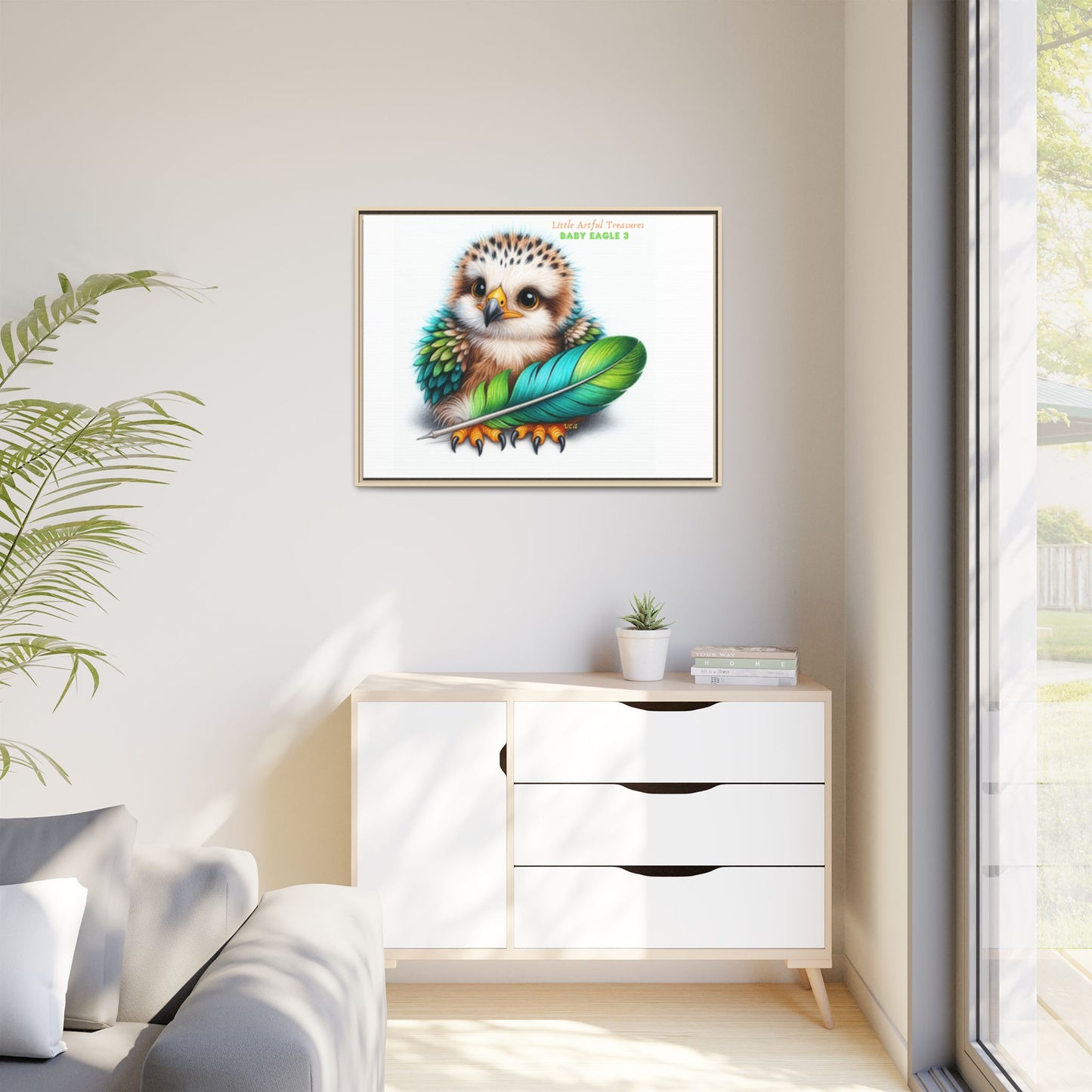 "Little Artful Treasures" Collection - Framed Canvas Wall Art— 'Baby Eagle 3 with Eagle Feather' by vca