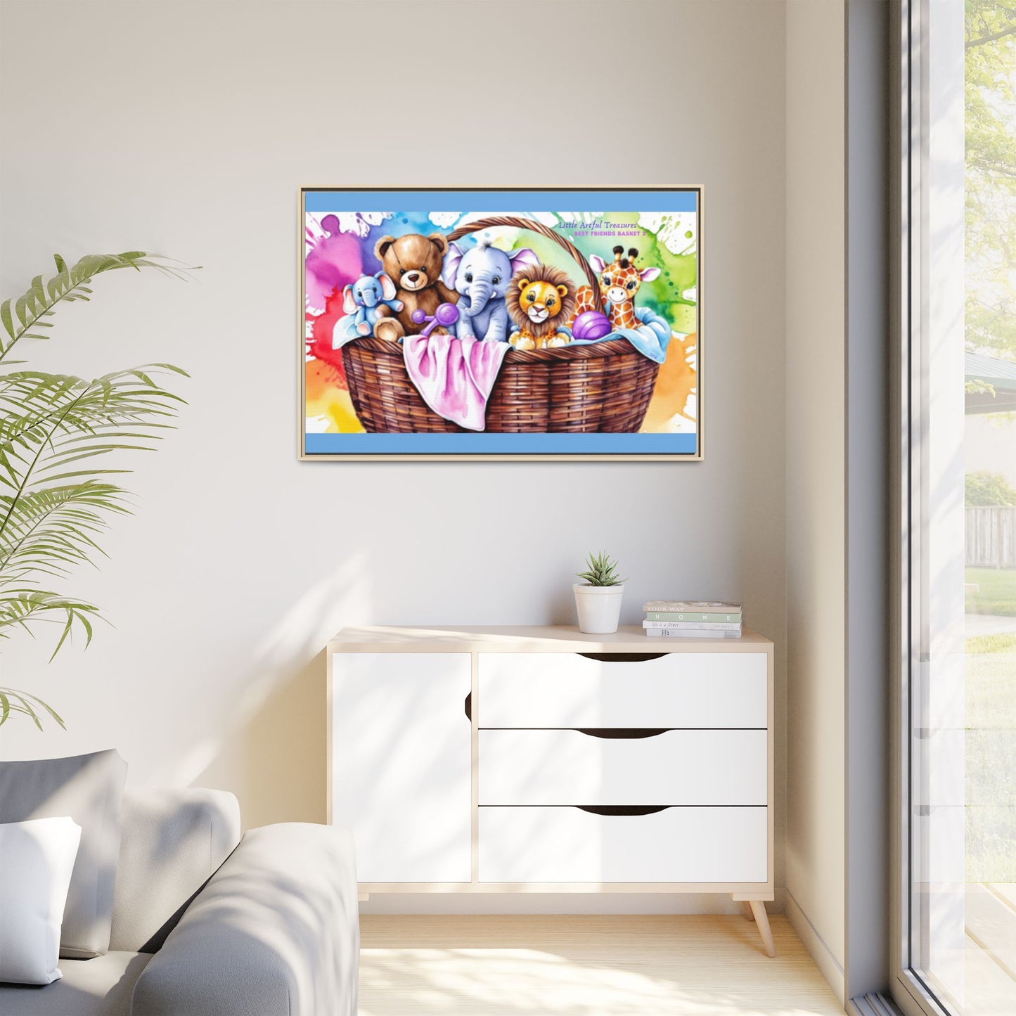 "Little Artful Treasures" Collection - Framed Nursery Canvas Wall Art — 'Best Friends Basket 2' by vca