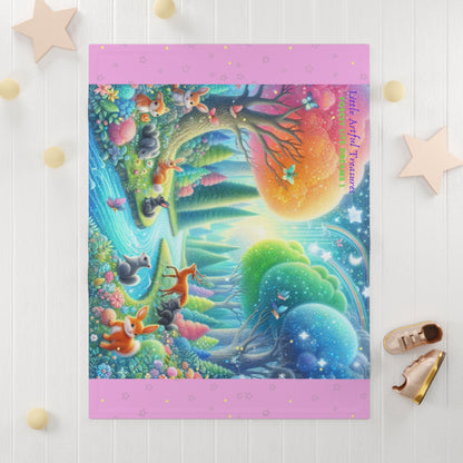 "Little Artful Treasures" Collection — Soft Fleece Nursery Throw with Enchanted Forest Design - 'Forest Lite Dreams 2' by vca