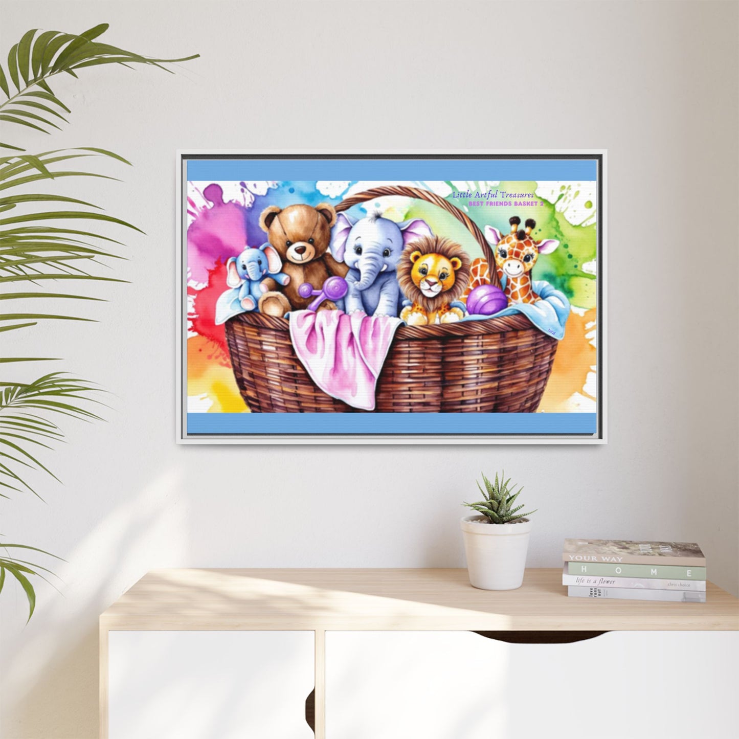 "Little Artful Treasures" Collection - Framed Nursery Canvas Wall Art — 'Best Friends Basket 2' by vca