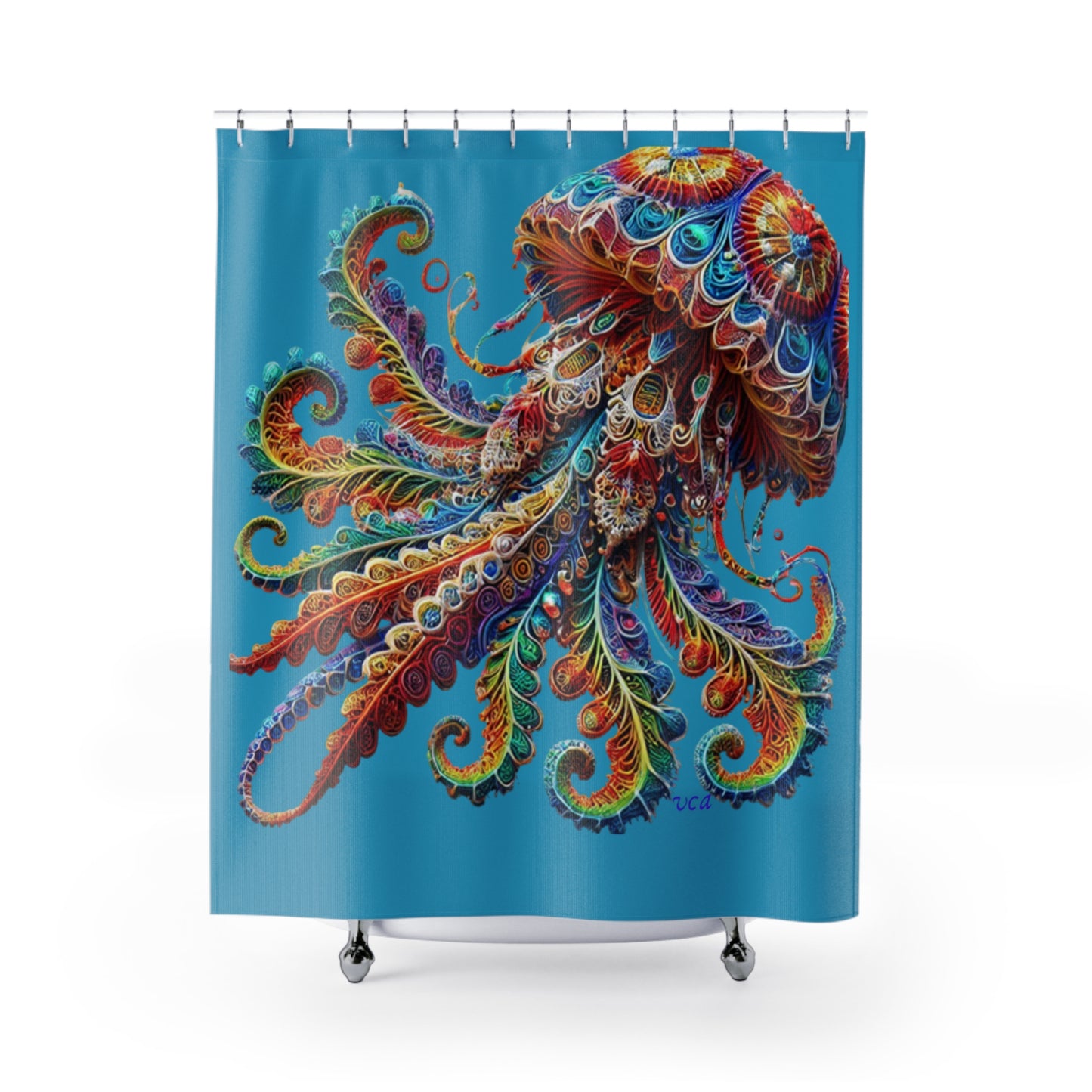 "Elevated Style" Collection - Jewel-Toned Jellyfish Shower Curtain design by vca — Colorful Nautical Bathroom Decor