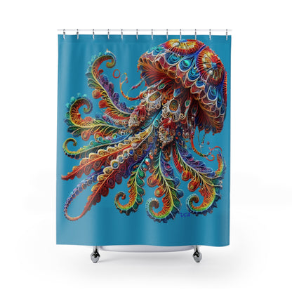 "Elevated Style" Collection - Jewel-Toned Jellyfish Shower Curtain design by vca — Colorful Nautical Bathroom Decor