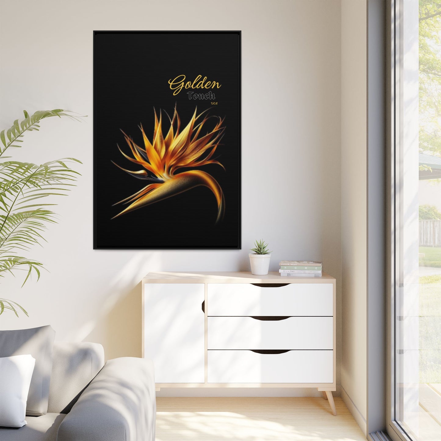 "Golden Touch" Collection - Matte Canvas, Framed Wall Art - 'Bird of Paradise 3" by vca