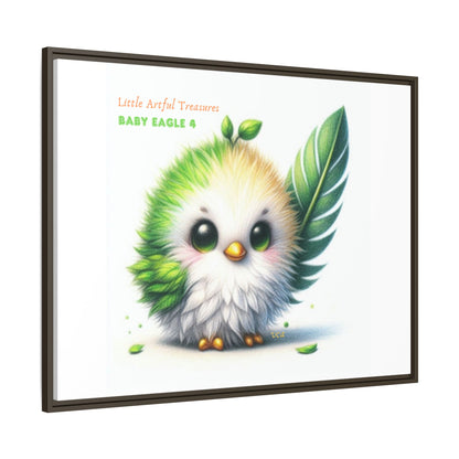 "Little Artful Treasures" Collection - Framed Canvas Wall Art - Cute Green Baby Eagle with Eagle feather ("Baby Eagle 4") by vca