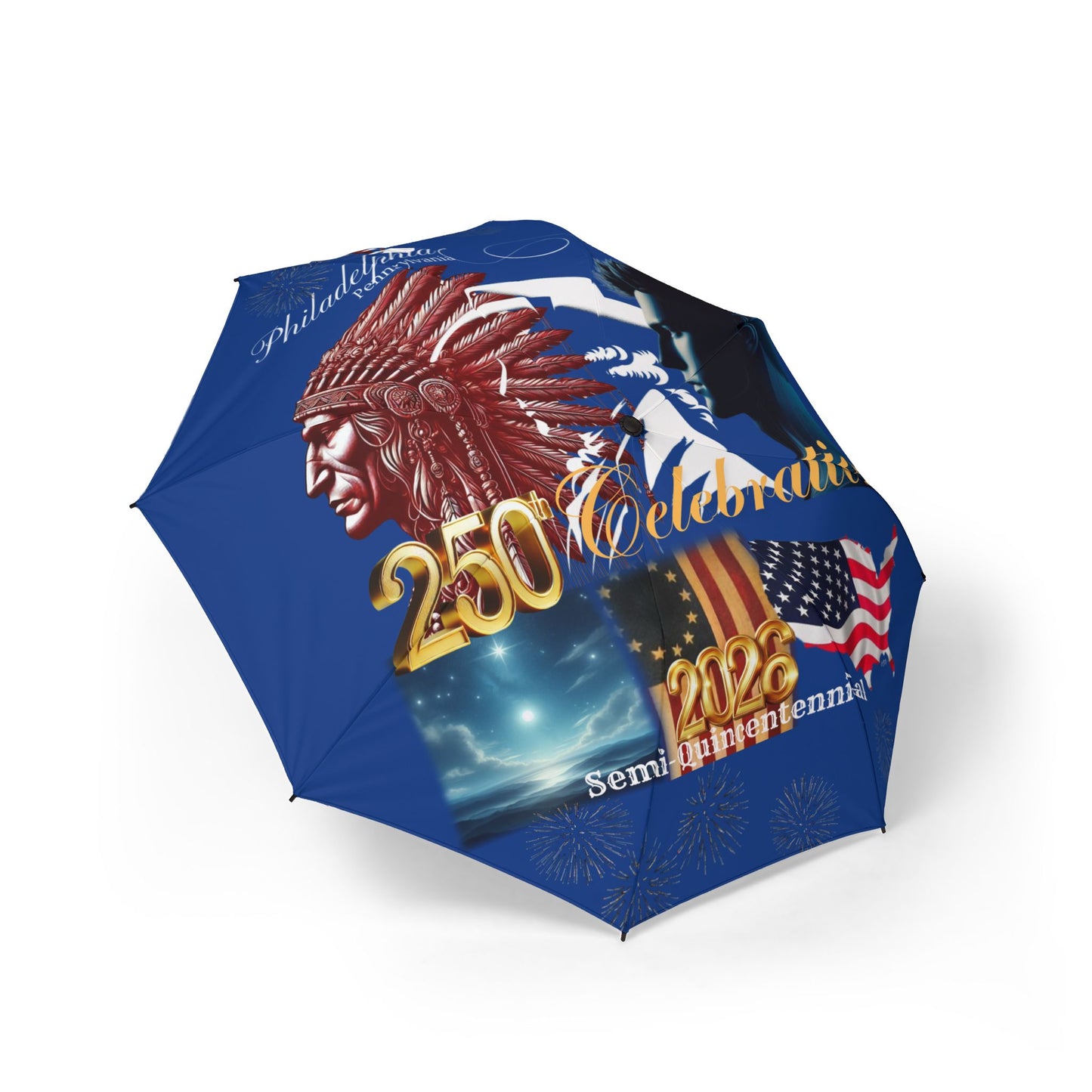 "Legacy of Liberty" Collection - 250th Celebration Foldable Umbrella, (Semi-Automatic) — Designer Umbrella by vca -Blue