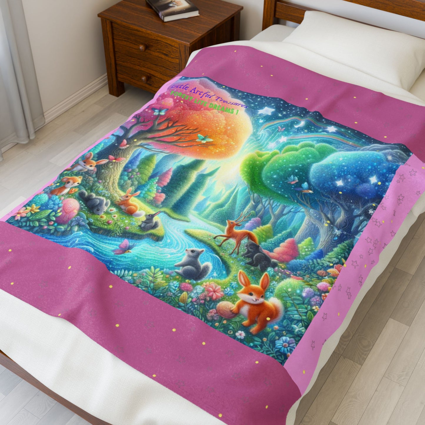 "Little Artful Treasures" Collection - Plush Blanket, Velveteen Throw — 'Forest Lite Dreams 2' by vca