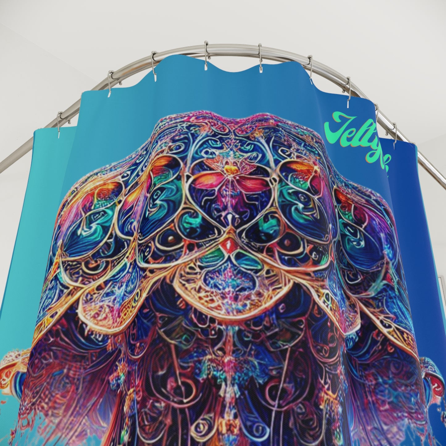 "Elevated Style" Collection - Jellyfish Shower Curtain — Vibrant Bohemian Ocean Art design by vca