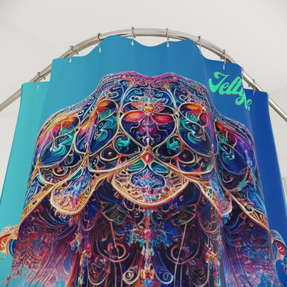 "Elevated Style" Collection - Jellyfish Shower Curtain — Vibrant Bohemian Ocean Art design by vca