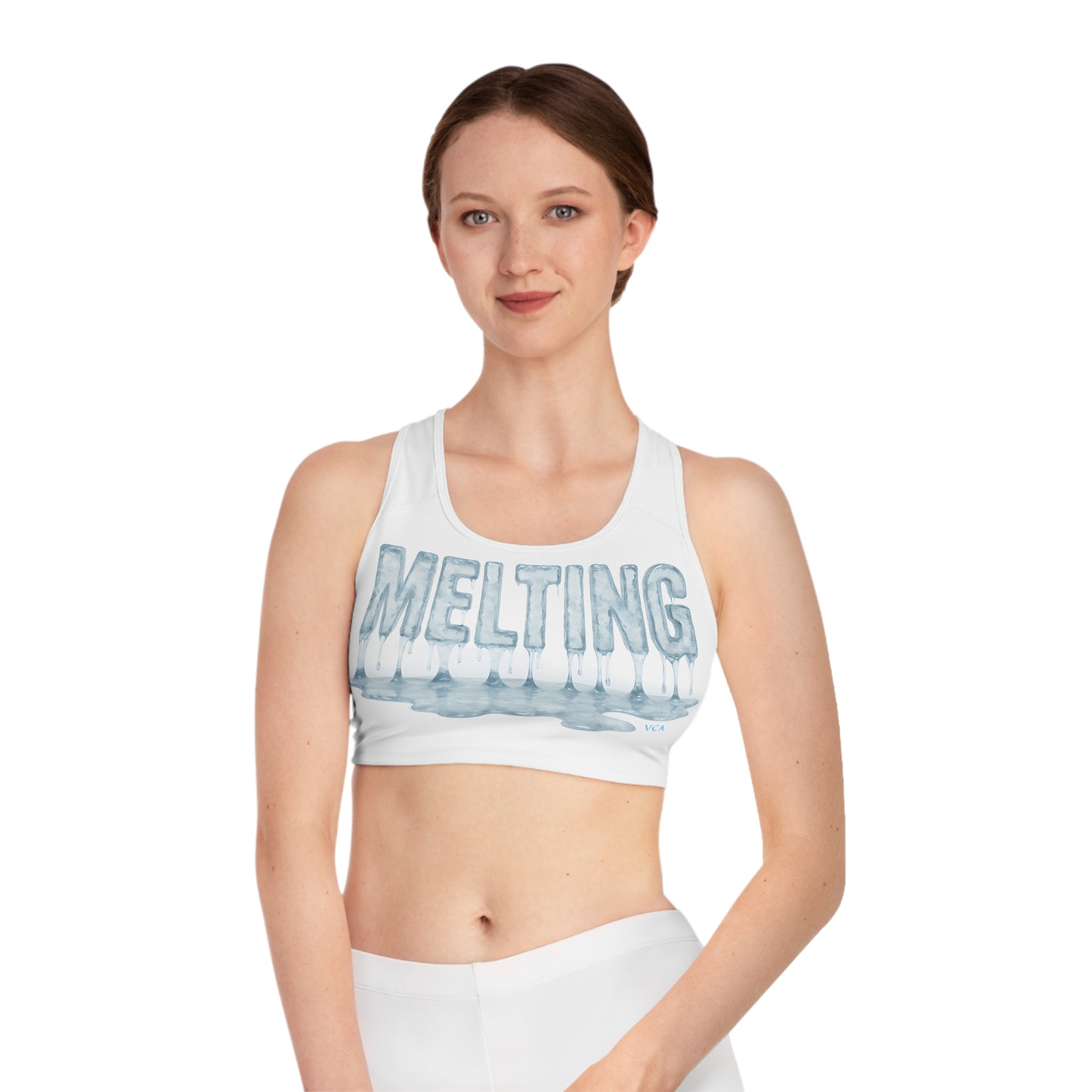"Elevated Style" Collection - 'Melting' Ice Designer Sports Bra (White) - by vca