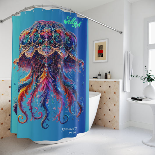 "Elevated Style" Collection - Jellyfish Shower Curtain — Vibrant Bohemian Ocean Art design by vca