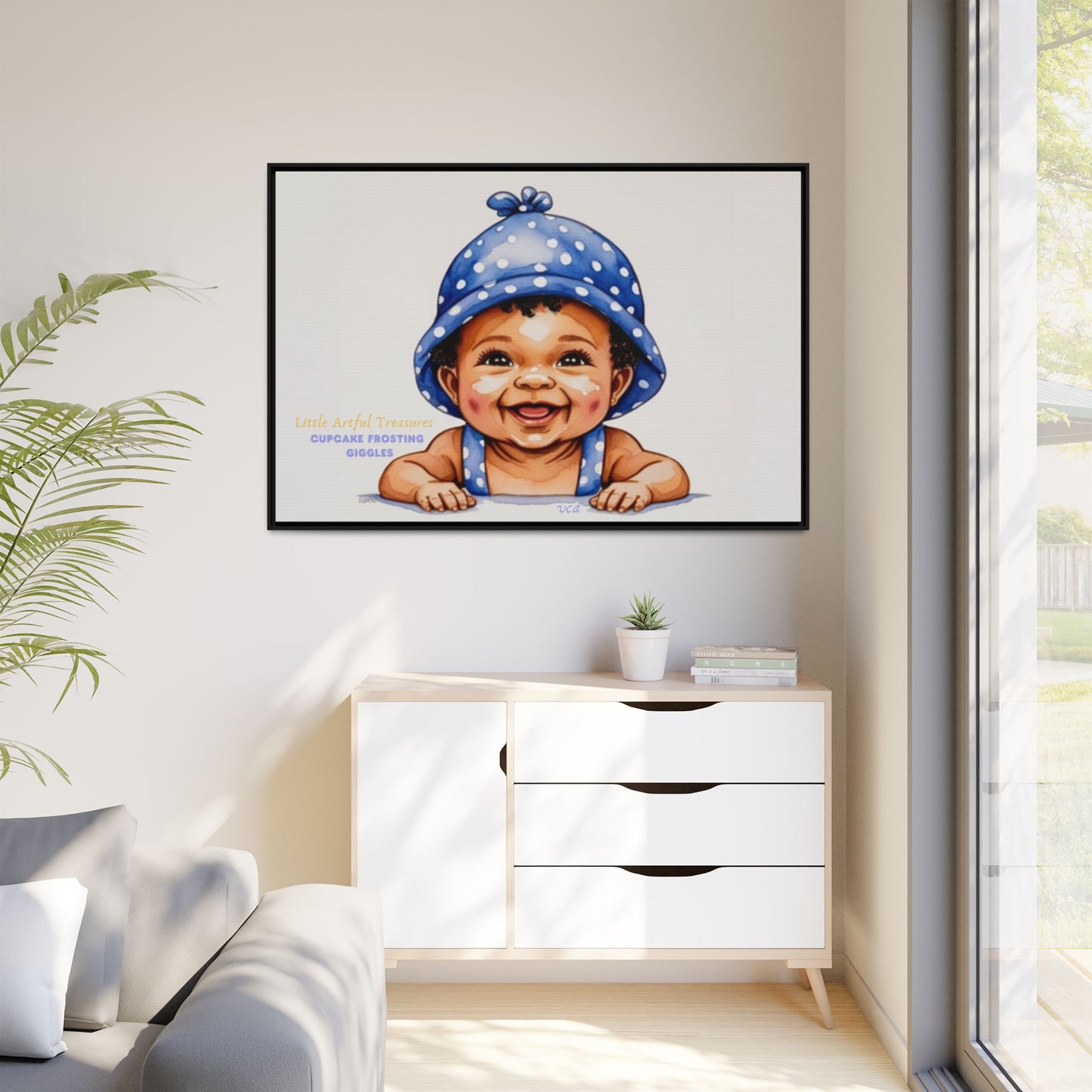 "Little Artful Treasures" Collection - 'Cupcake Frosting Giggles' by vca - Framed Baby Wall Art (Matte Canvas)