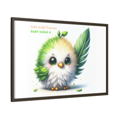 "Little Artful Treasures" Collection - Framed Canvas Wall Art - Cute Green Baby Eagle with Eagle feather ("Baby Eagle 4") by vca