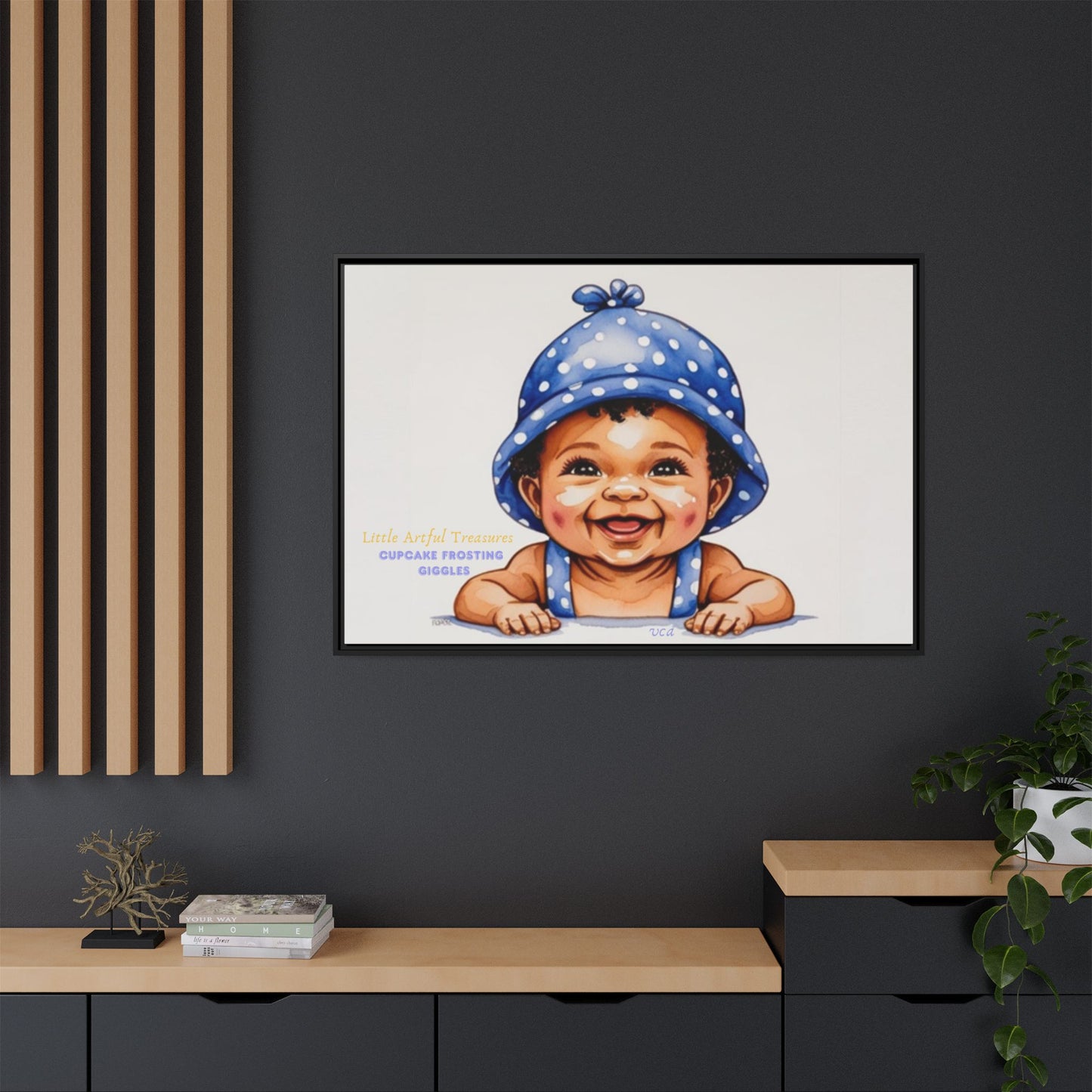 "Little Artful Treasures" Collection - 'Cupcake Frosting Giggles' by vca - Framed Baby Wall Art (Matte Canvas)