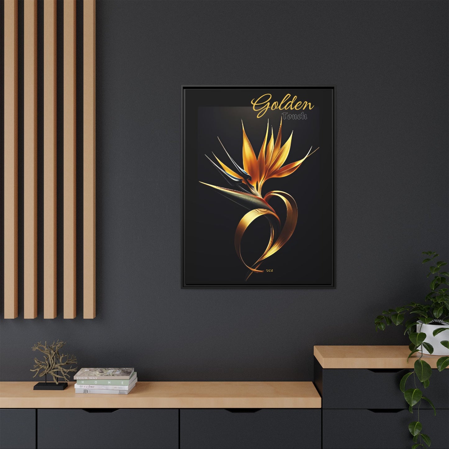"Golden Touch" collection - 'Bird of Paradise' design #2 by vca - Framed Matte Canvas