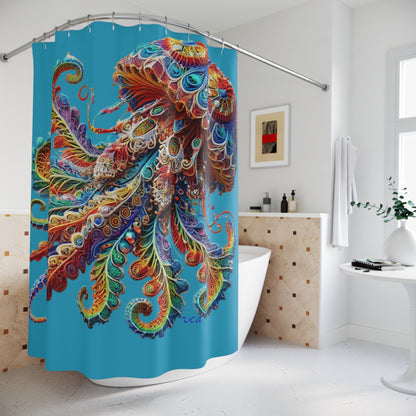 "Elevated Style" Collection - Jewel-Toned Jellyfish Shower Curtain design by vca — Colorful Nautical Bathroom Decor