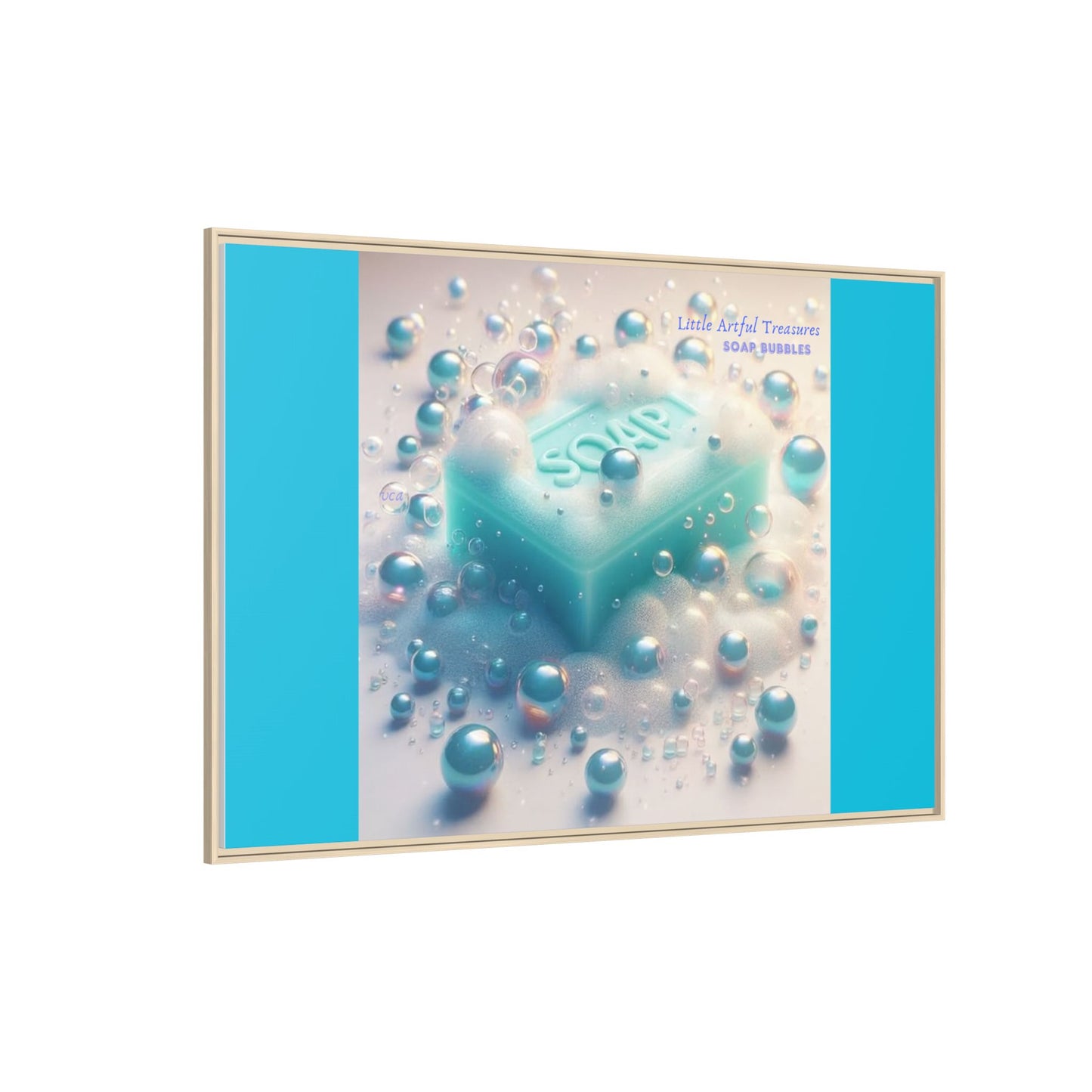 "Little Artful Treasures" Collection - Framed Matte Canvas Wall Art — 'Soap Bubbles' by vca - Blue