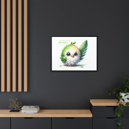 "Little Artful Treasures" Collection - Framed Canvas Wall Art - Cute Green Baby Eagle with Eagle feather ("Baby Eagle 4") by vca