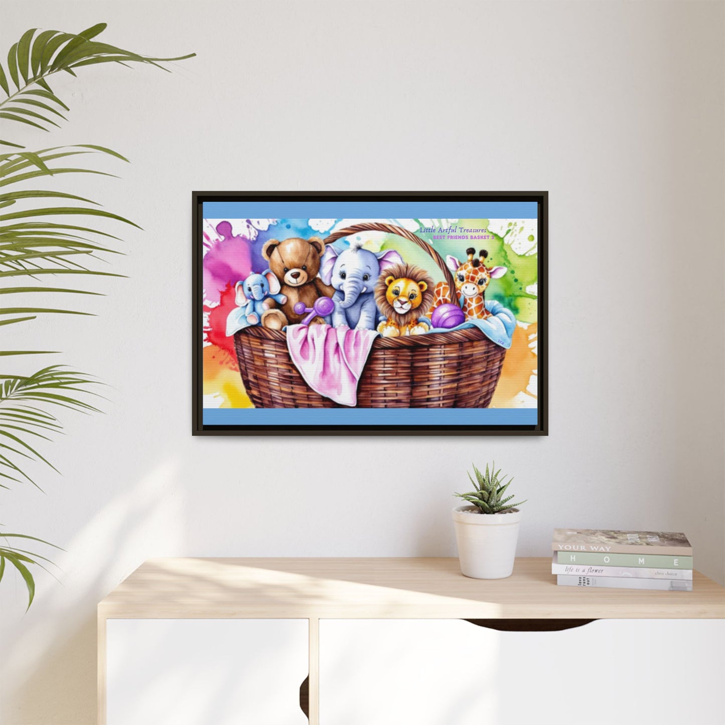 "Little Artful Treasures" Collection - Framed Nursery Canvas Wall Art — 'Best Friends Basket 2' by vca