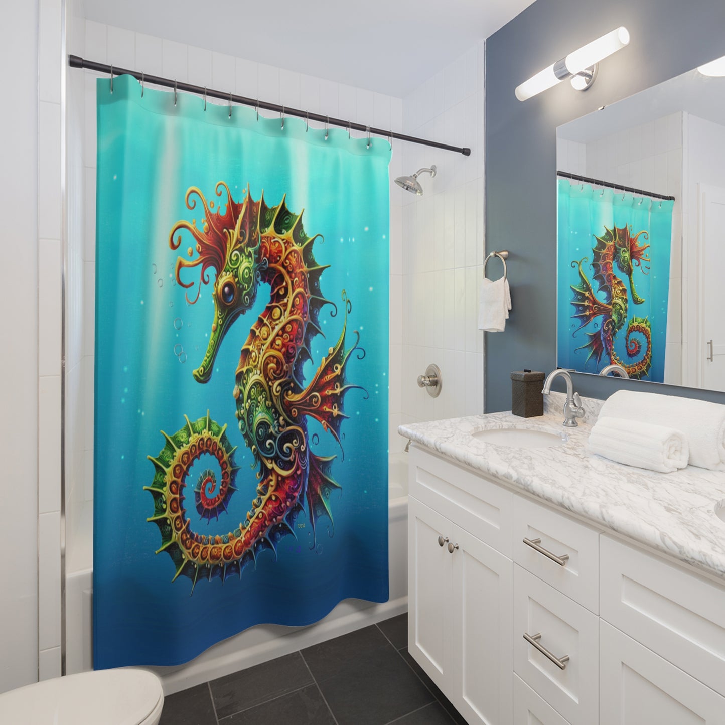 "Elevated Style" Collection - Colorful Seahorse Shower Curtain –