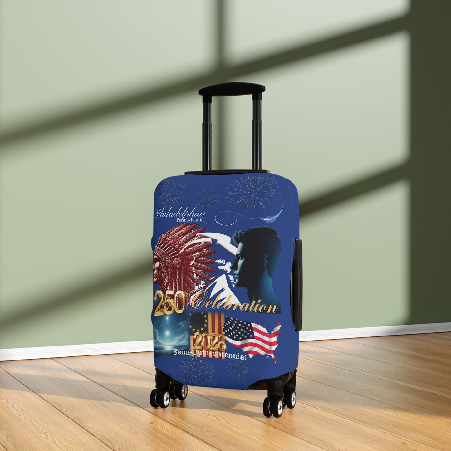 'Legacy of Liberty' Collection - Luggage Cover by vca —250th Anniversary -- Semi‑Quincentennial Travel Accessory, 2-sided - Blue