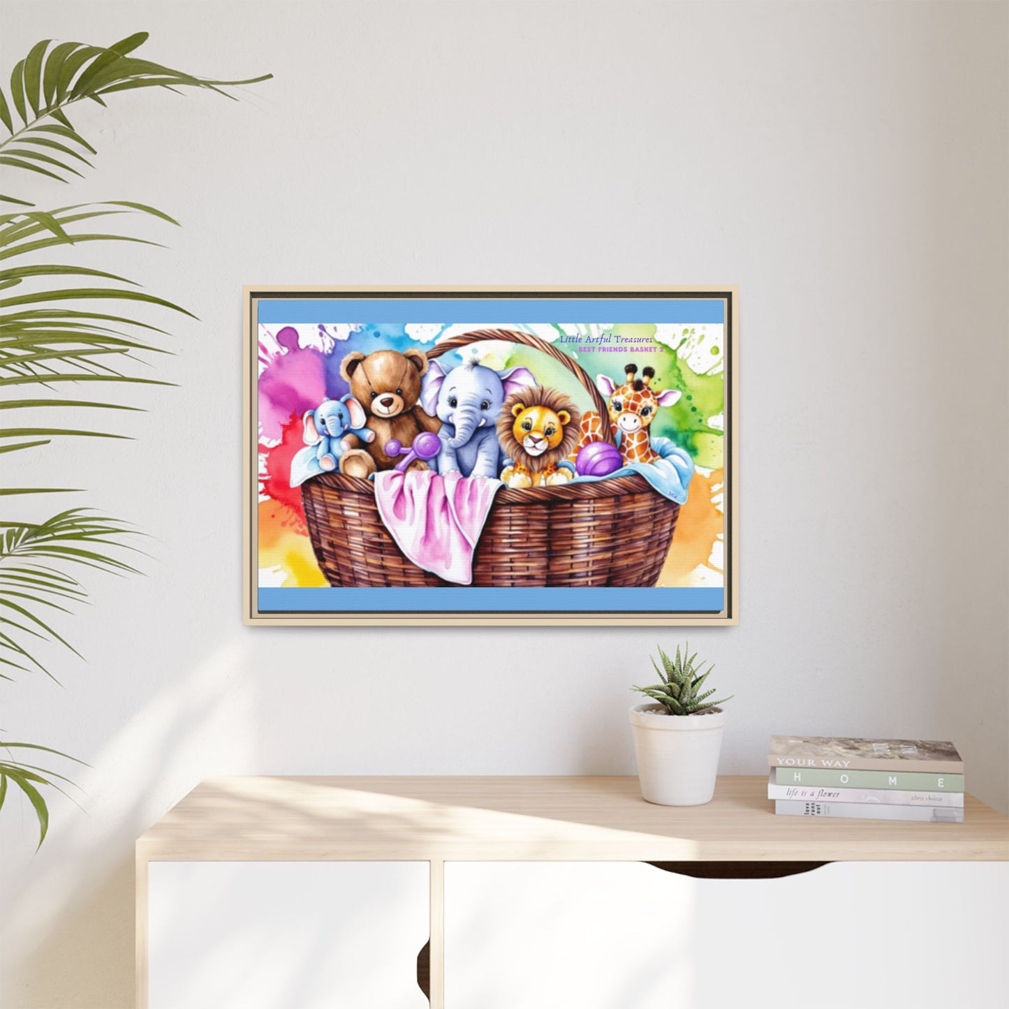 "Little Artful Treasures" Collection - Framed Nursery Canvas Wall Art — 'Best Friends Basket 2' by vca