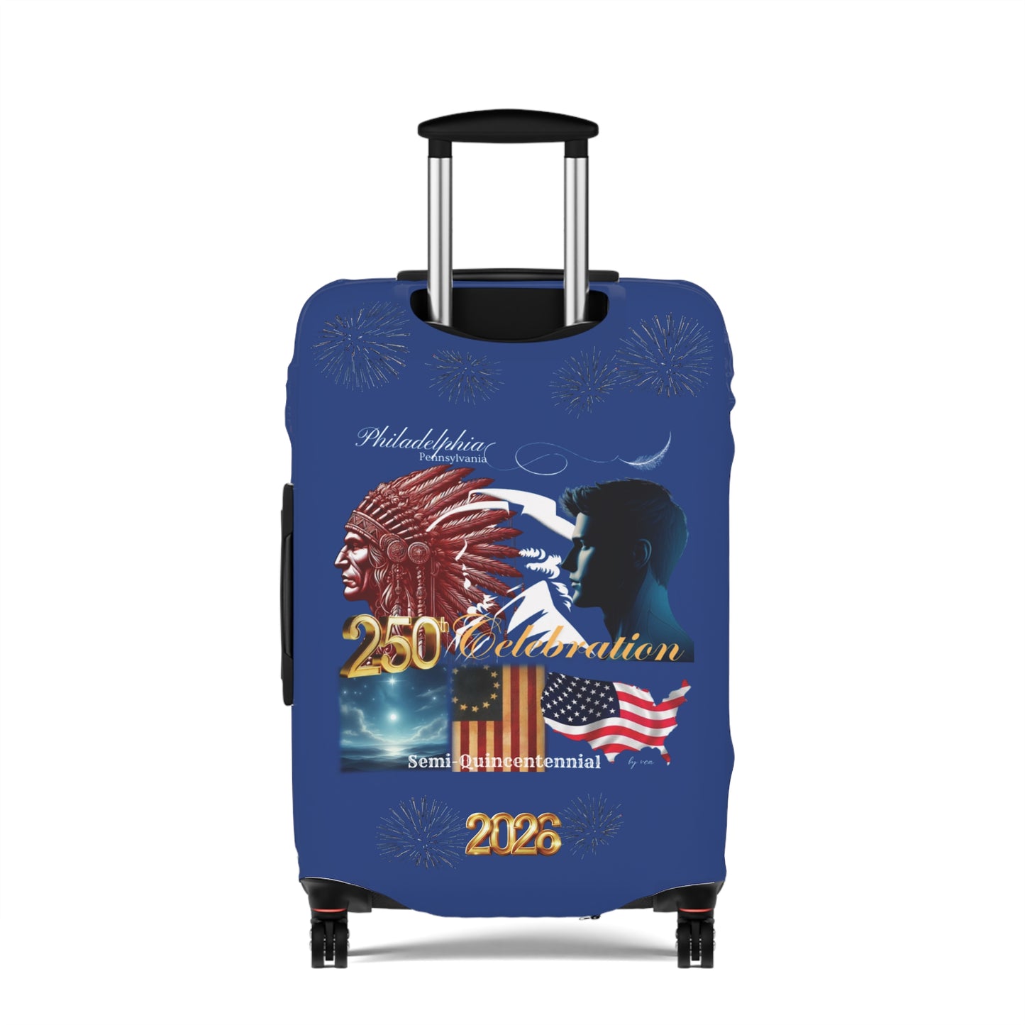 'Legacy of Liberty' Collection - Luggage Cover by vca —250th Anniversary -- Semi‑Quincentennial Travel Accessory, 2-sided - Blue