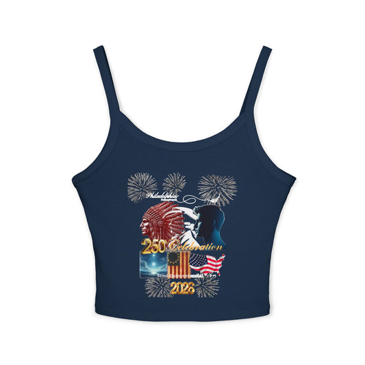 "Legacy of Liberty" Collection - Women's Spaghetti Strap Tank Top - 'PHL 2026 SQ 250 Celebration' by vca-Double-sided