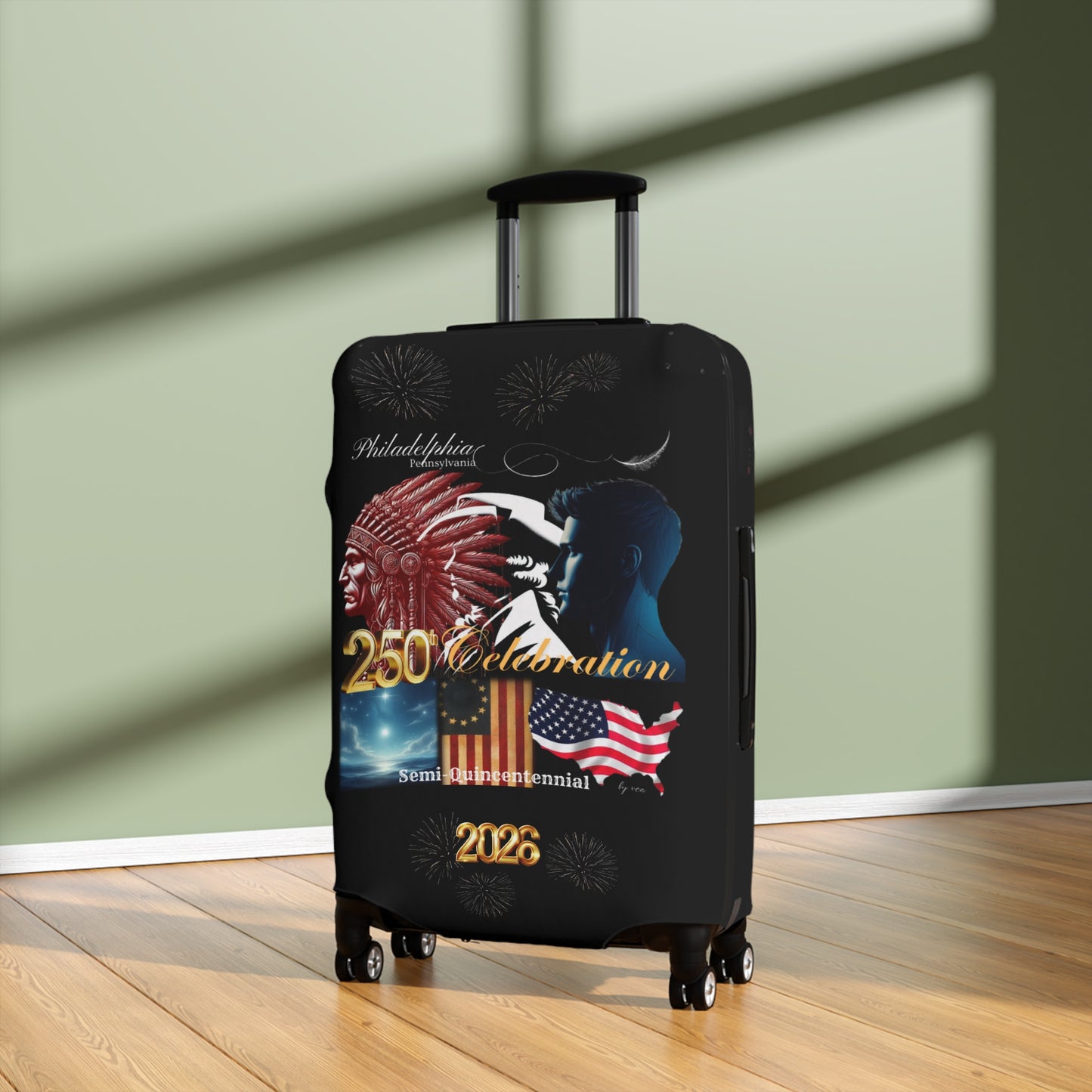 "Legacy of Liberty" Collection - Luggage Cover design by vca - Semi-Quincentennial Travel Accessory, 2-sided - Black