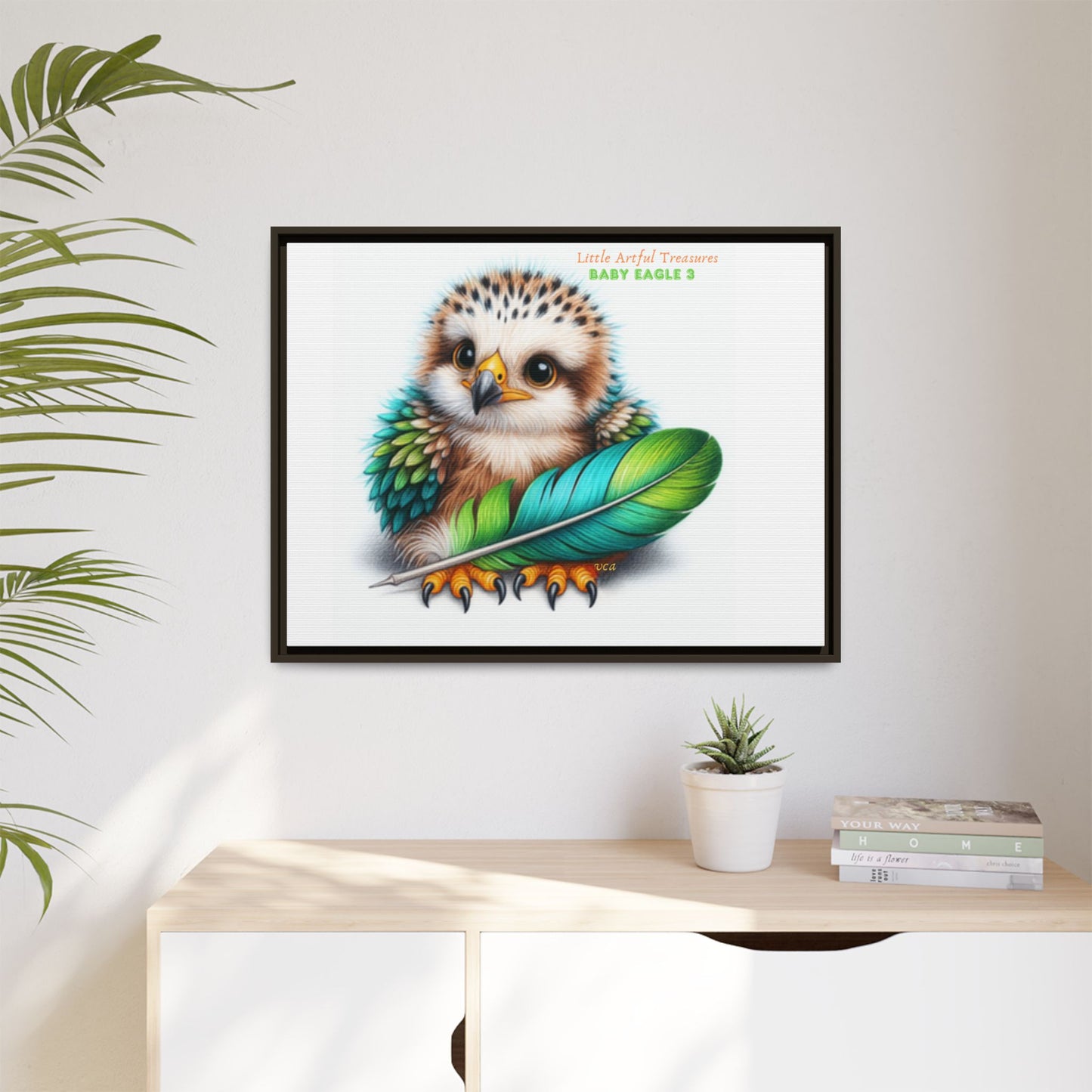 "Little Artful Treasures" Collection - Framed Canvas Wall Art— 'Baby Eagle 3 with Eagle Feather' by vca