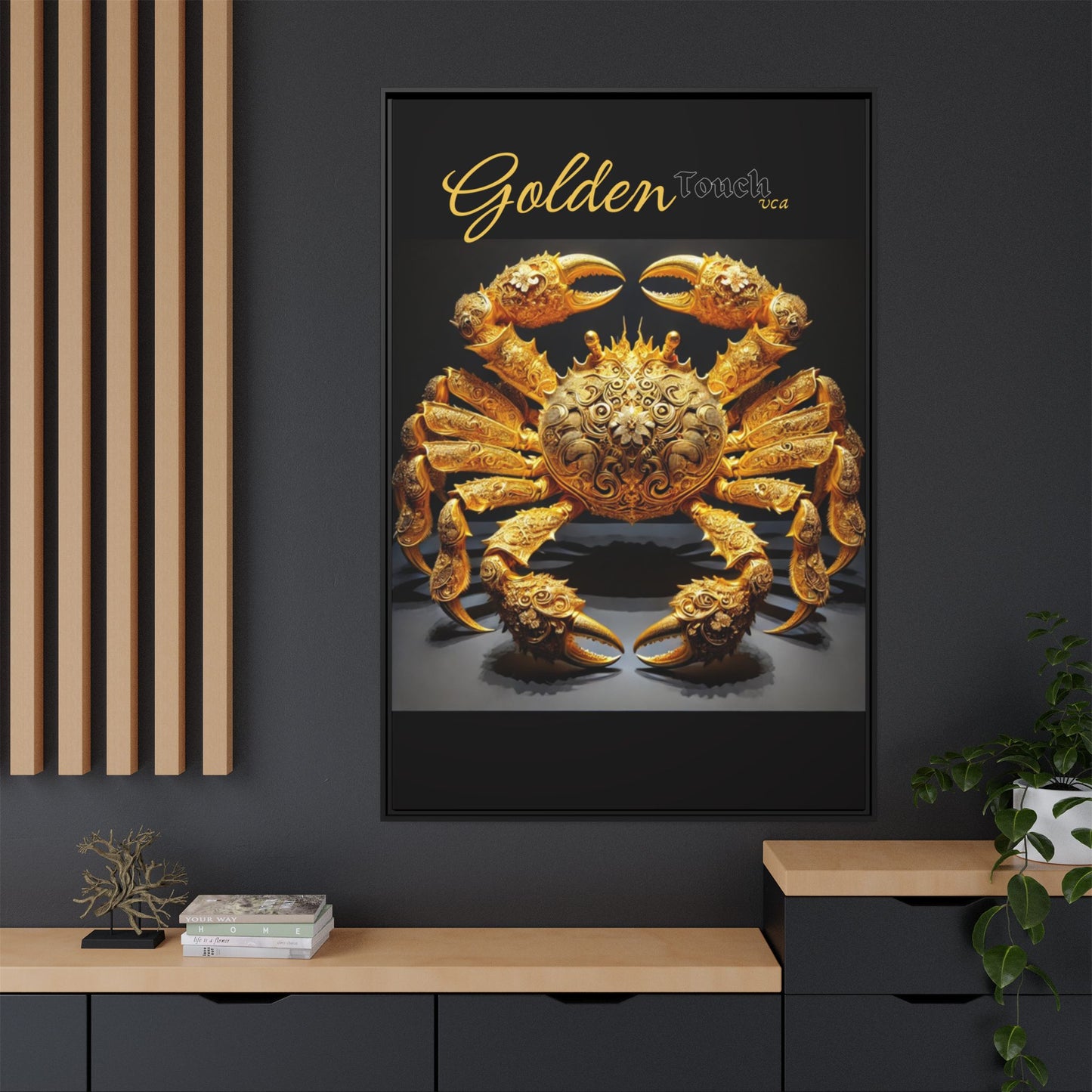 Framed Art Print - "Golden Touch" Collection - Golden "Queen" Crab - Wall Art by vca