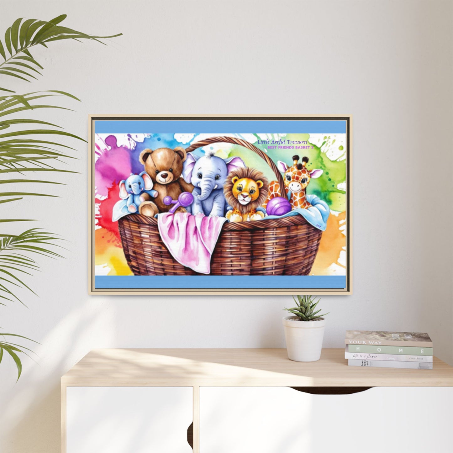 "Little Artful Treasures" Collection - Framed Nursery Canvas Wall Art — 'Best Friends Basket 2' by vca