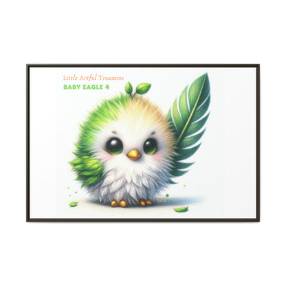 "Little Artful Treasures" Collection - Framed Canvas Wall Art - Cute Green Baby Eagle with Eagle feather ("Baby Eagle 4") by vca
