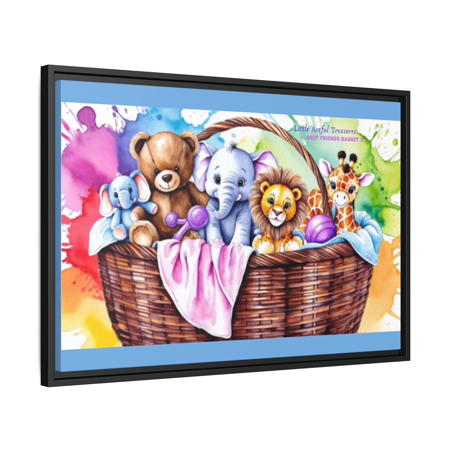 "Little Artful Treasures" Collection - Framed Nursery Canvas Wall Art — 'Best Friends Basket 2' by vca