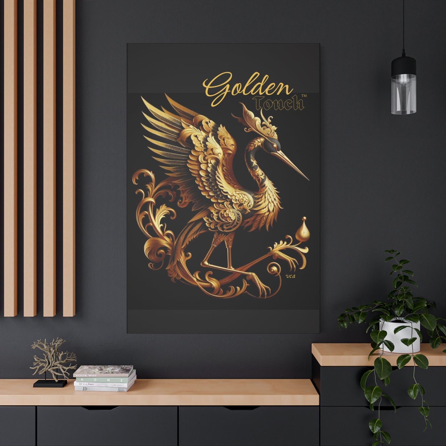 "Golden Touch" Collection - Canvas Wall Art - '24K Crane' by vca