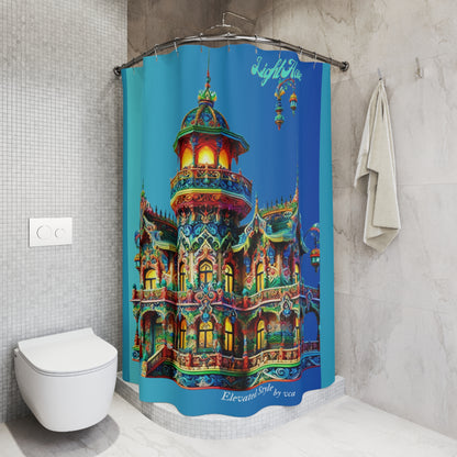 "Elevated Style" Collection - Light House Palace designer Shower Curtain by vca — Vibrant Fantasy Castle Bathroom Décor