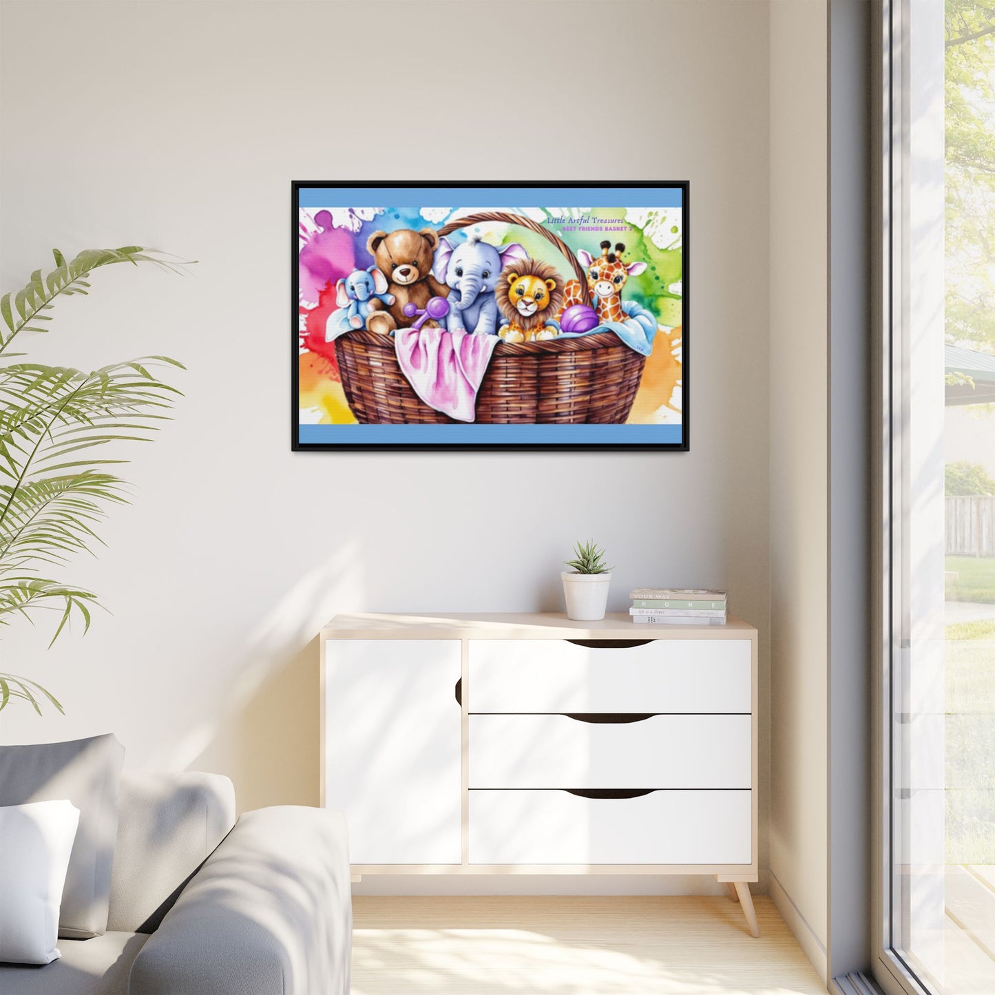 "Little Artful Treasures" Collection - Framed Nursery Canvas Wall Art — 'Best Friends Basket 2' by vca