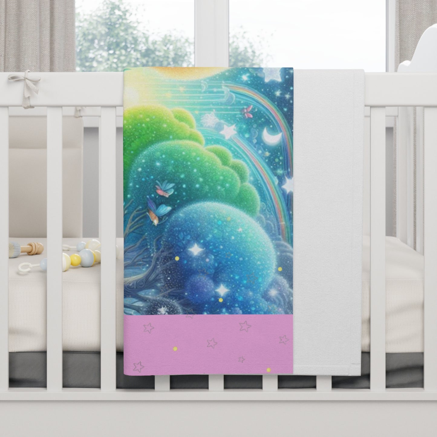 "Little Artful Treasures" Collection — Soft Fleece Nursery Throw with Enchanted Forest Design - 'Forest Lite Dreams 2' by vca