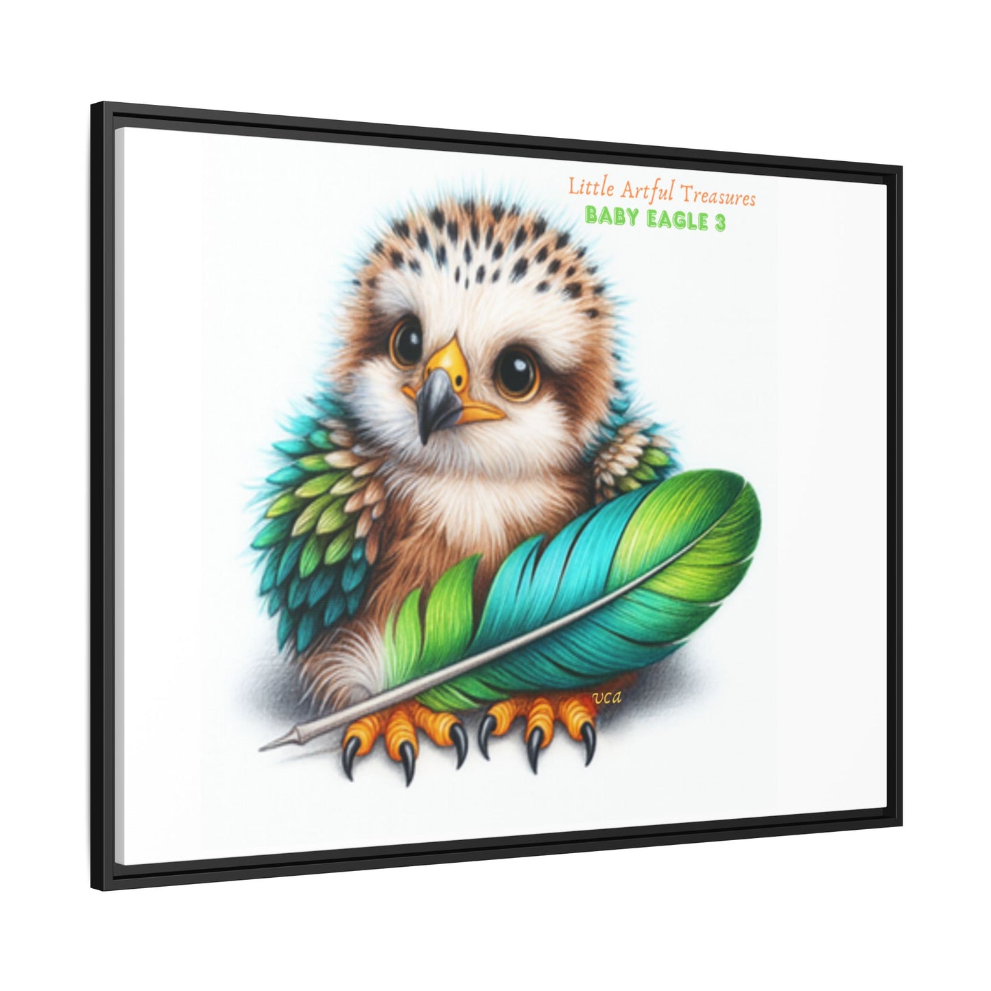 "Little Artful Treasures" Collection - Framed Canvas Wall Art— 'Baby Eagle 3 with Eagle Feather' by vca