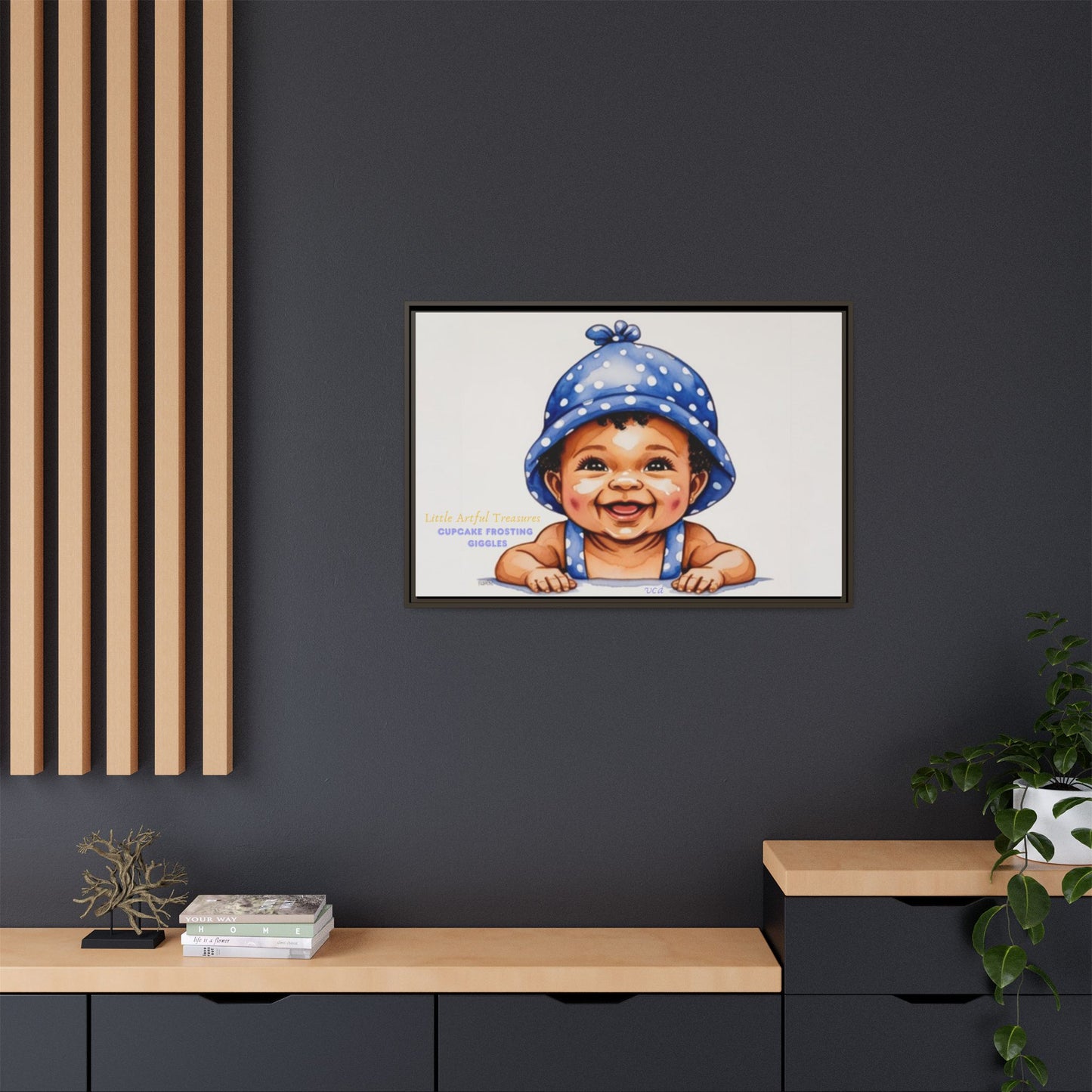 "Little Artful Treasures" Collection - 'Cupcake Frosting Giggles' by vca - Framed Baby Wall Art (Matte Canvas)