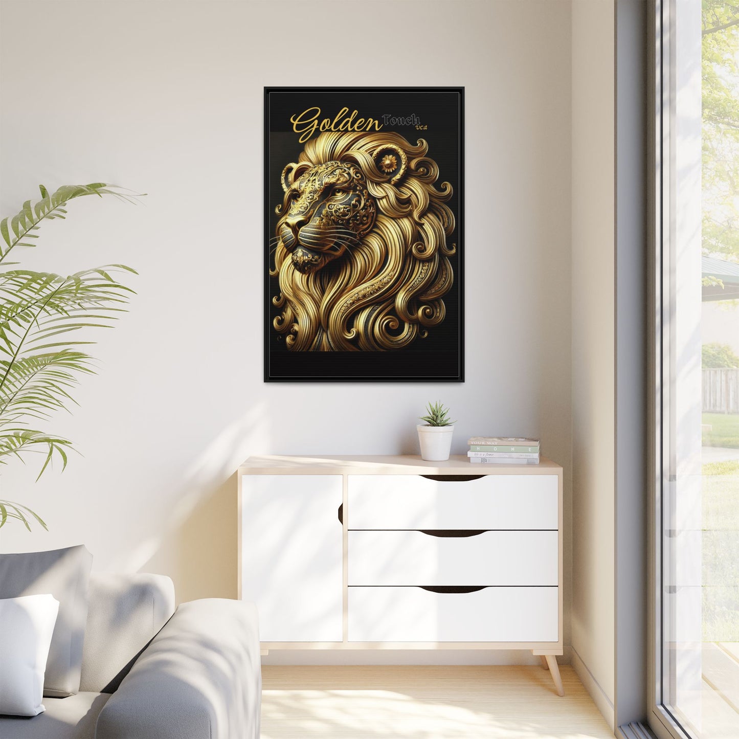 "Golden Touch" Collection - Framed Canvas Art - 'Golden Majesty' Lion by vca