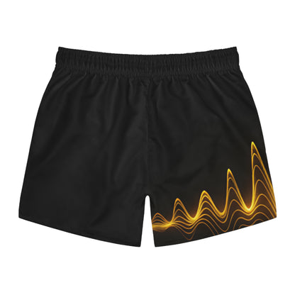 "Golden Touch" Collection - 'Golden Current' Designer Men's Swim Trunks - by vca