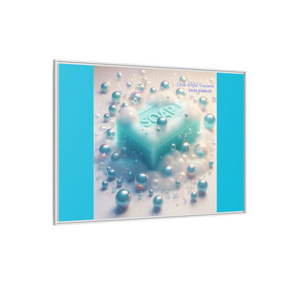 "Little Artful Treasures" Collection - Framed Matte Canvas Wall Art — 'Soap Bubbles' by vca - Blue