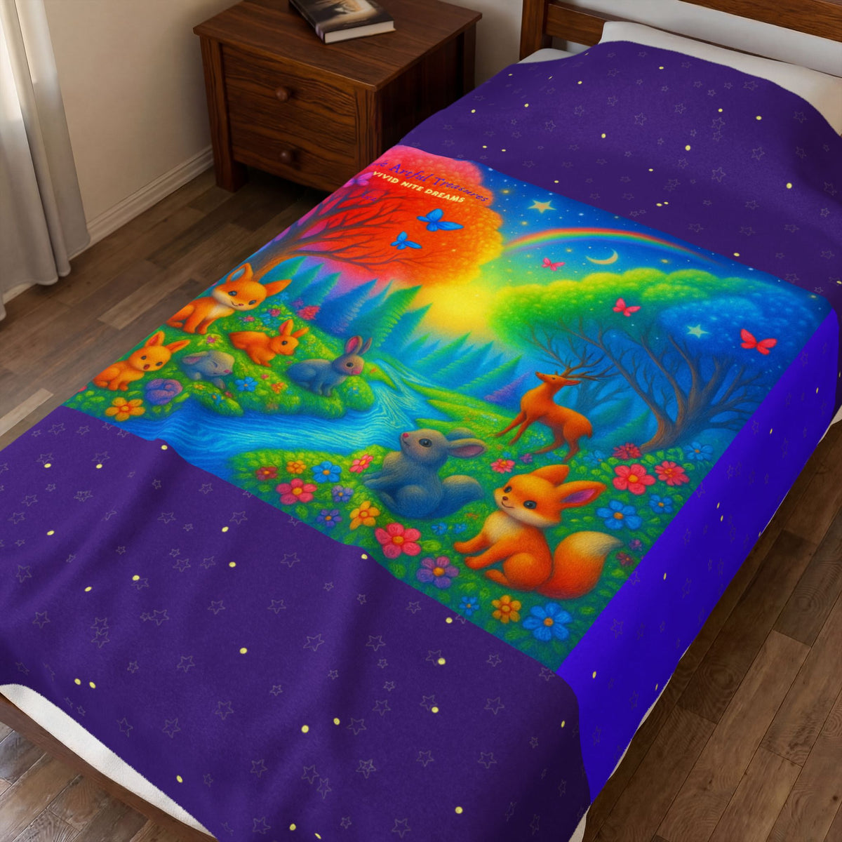 "Little Artful Treasures" Collection - Velveteen Plush Blanket - Cozy Throw - 'Vivid Nite Dreams' by vca