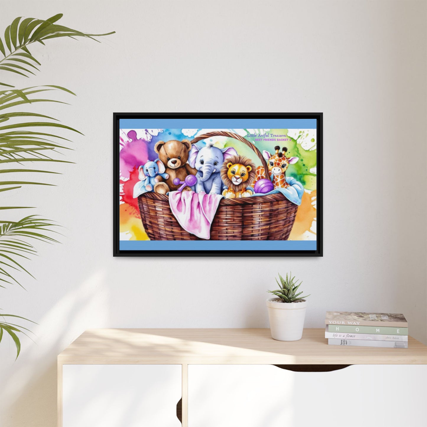 "Little Artful Treasures" Collection - Framed Nursery Canvas Wall Art — 'Best Friends Basket 2' by vca