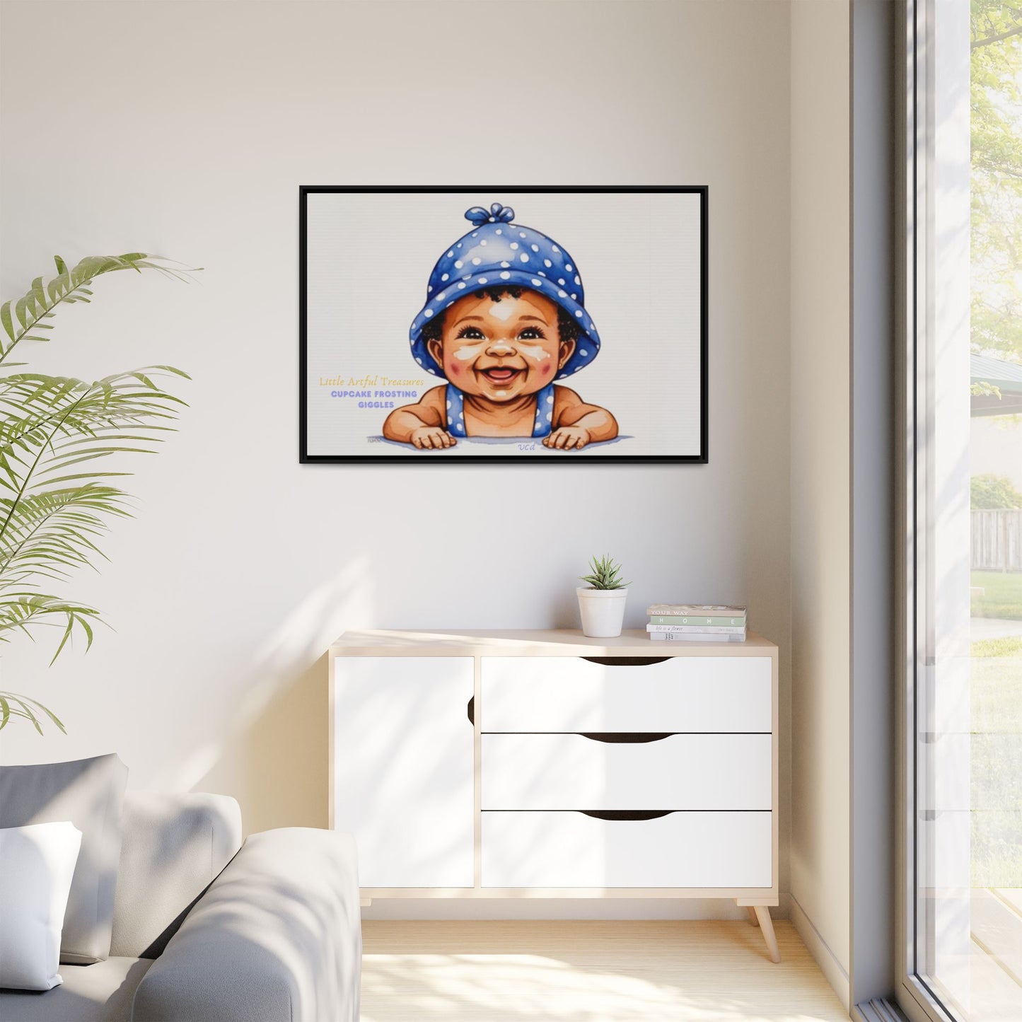 "Little Artful Treasures" Collection - 'Cupcake Frosting Giggles' by vca - Framed Baby Wall Art (Matte Canvas)